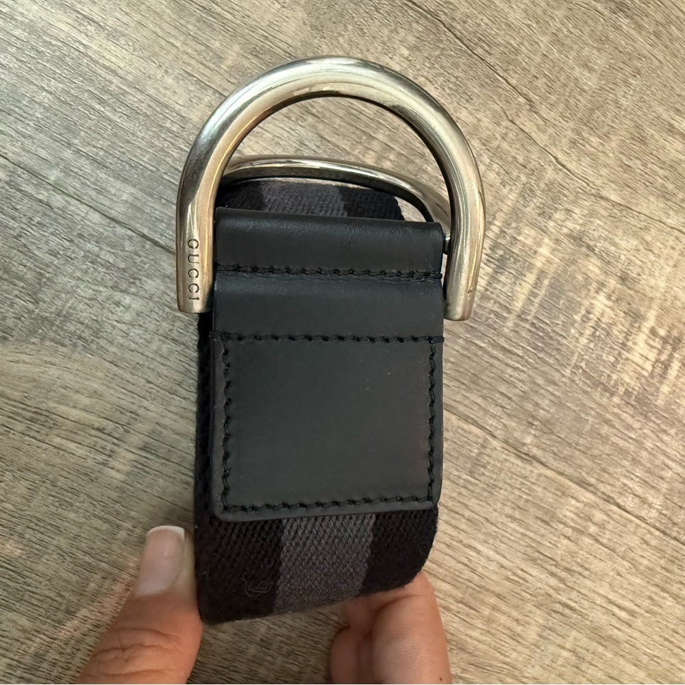 Gucci Black and Gray Belt with Silver Buckle